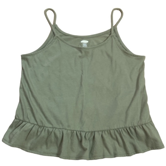 🌺 OLD NAVY Ruffle Hem Olive Green Tank Top - Picture 1 of 6
